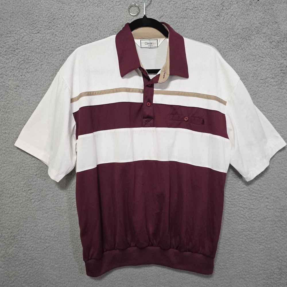 VTG Classics By Palmland Polo Shirt Mens XL Maroon White Colorblock Short Sleeve